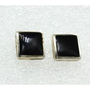 925 STERLING minimalist square black onyx post earrings Silver Unlimited 6mm